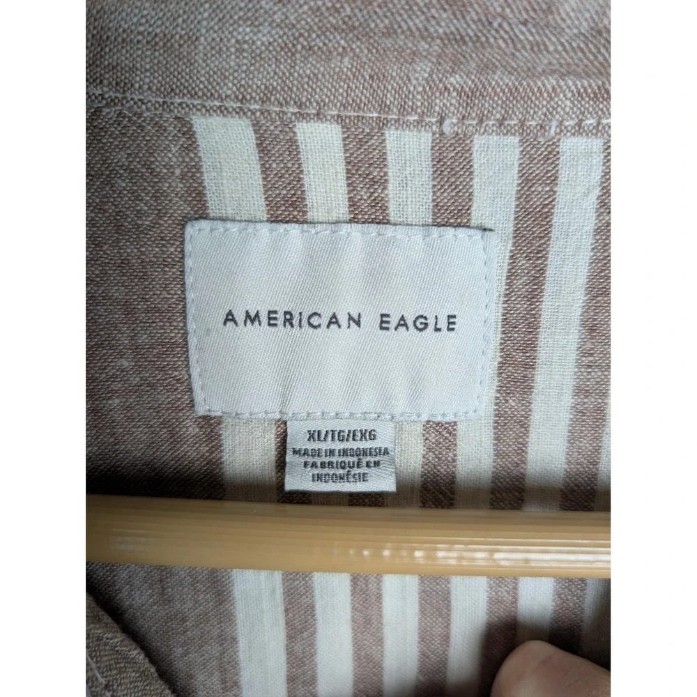 American Eagle Outfitters Shirt Mens‎ XL Beige Striped Relaxed Linen Viscose - Picture 2 of 6